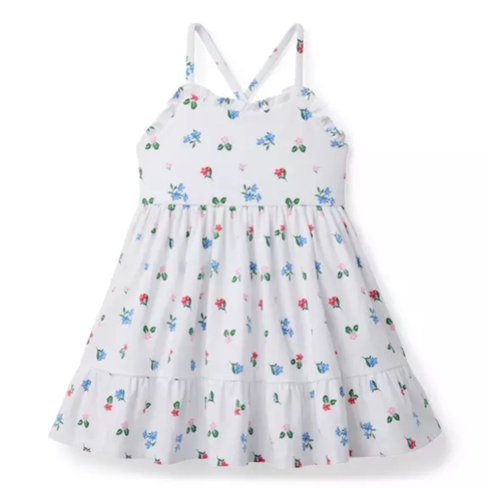 Janie and Jack White Floral Kids Dress Floral Ruffle Trim Jersey Sundress